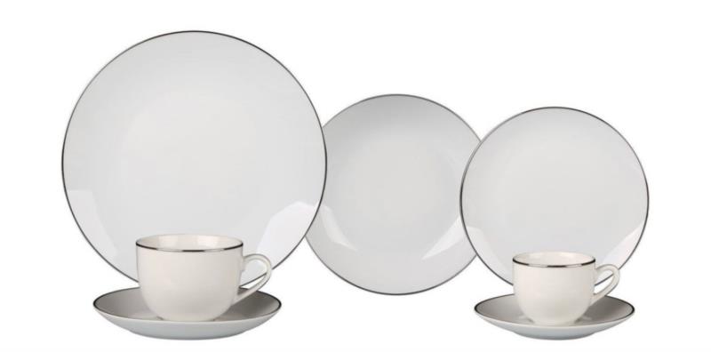 Aparelho de jantar porcelana com friso prata 42 peças