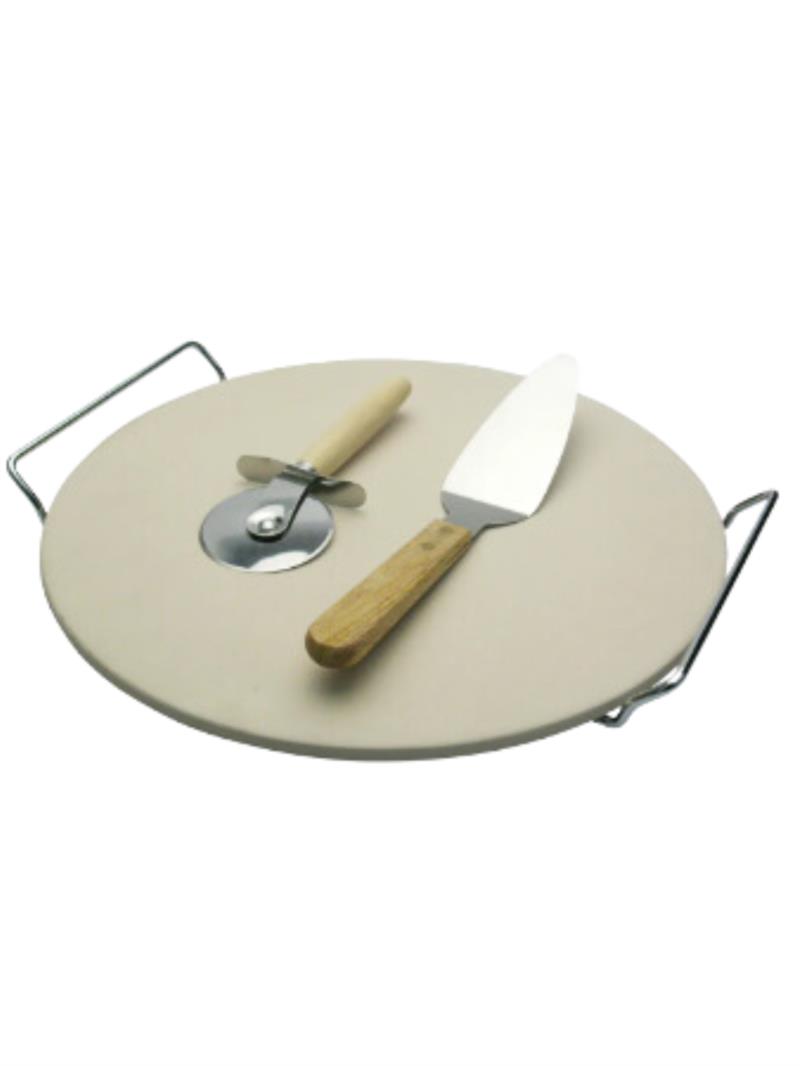 Jogo de 4 peças para pizza com base de cerâmica e aço inox 038cm